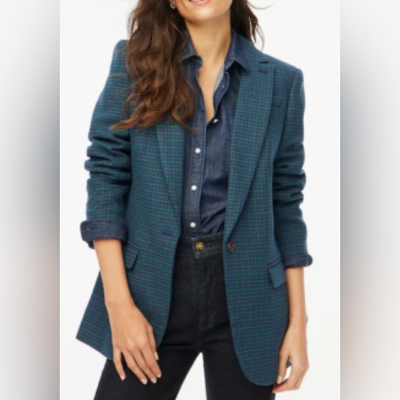 J. Crew Jackets & Blazers - J Crew Academia plaid navy green wool blend blazer size 8 new